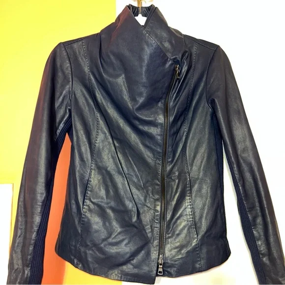 Vince Lambskin Leather Scuba Draped Moto Jacket - Picture 6 of 16